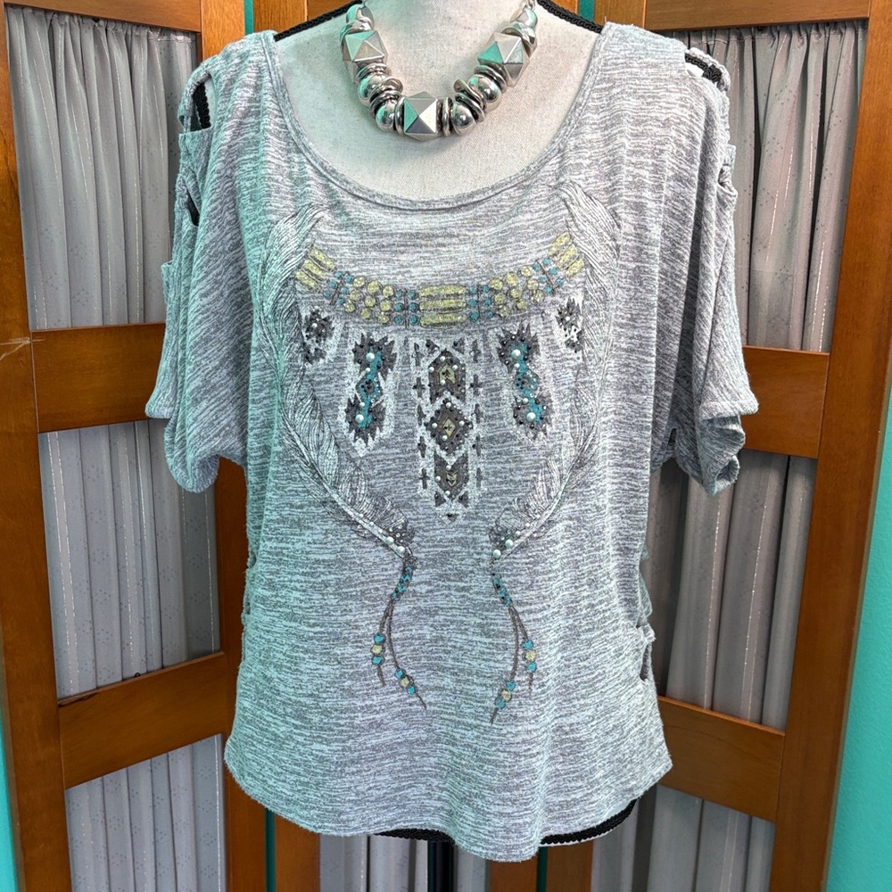 Miss Me Gray Embellished Blouse